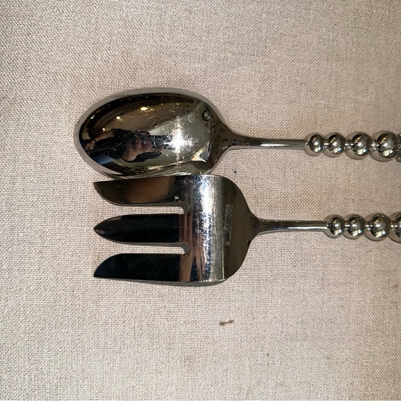Mud Pie Serving Set Salad Utensils Metal Spoon Fork Art Glass Bead Handle MCM LG - Picture 8 of 13